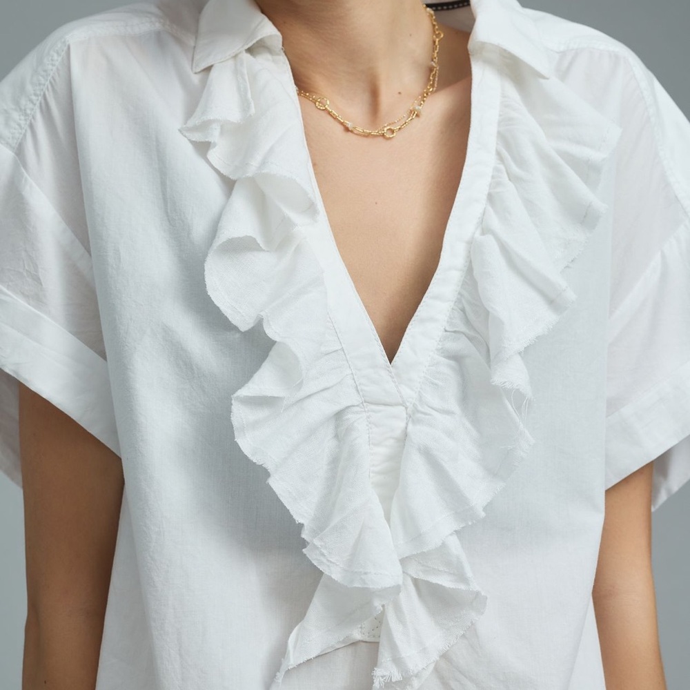 Pilcro white ruffle neck tunic top